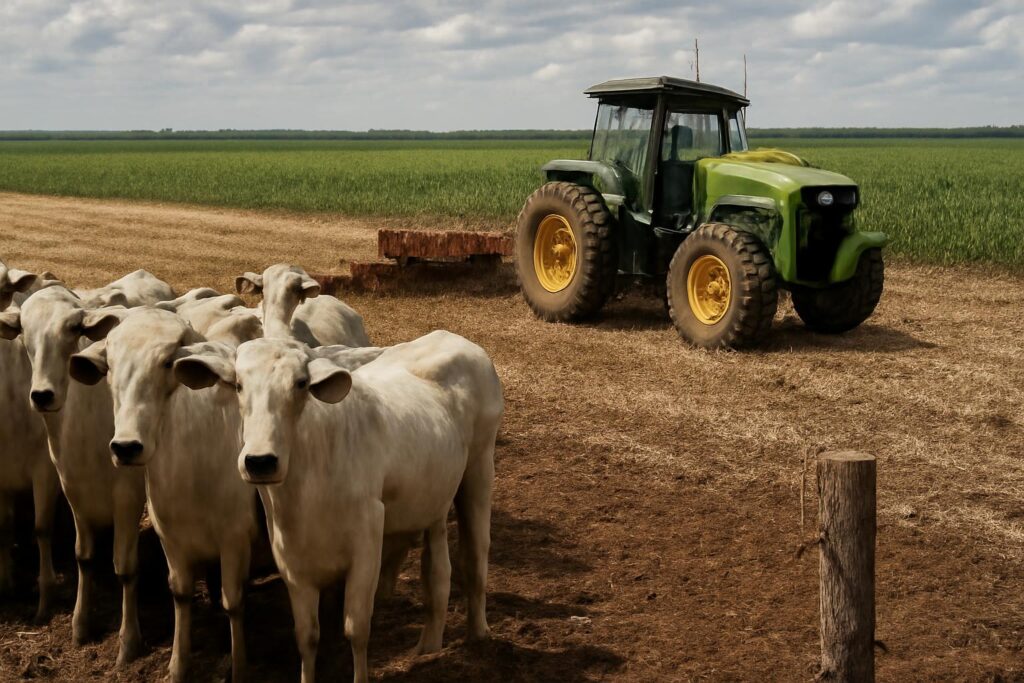 Ilustração sobre Emissões da agropecuária ficam quase estáveis em 2025 com recuo na pecuária e alta na agricultura