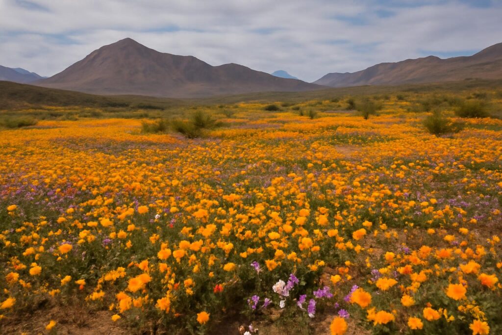 Ilustração sobre El Niño provoca 'Deserto Florido' no Atacama com mais de 200 espécies
