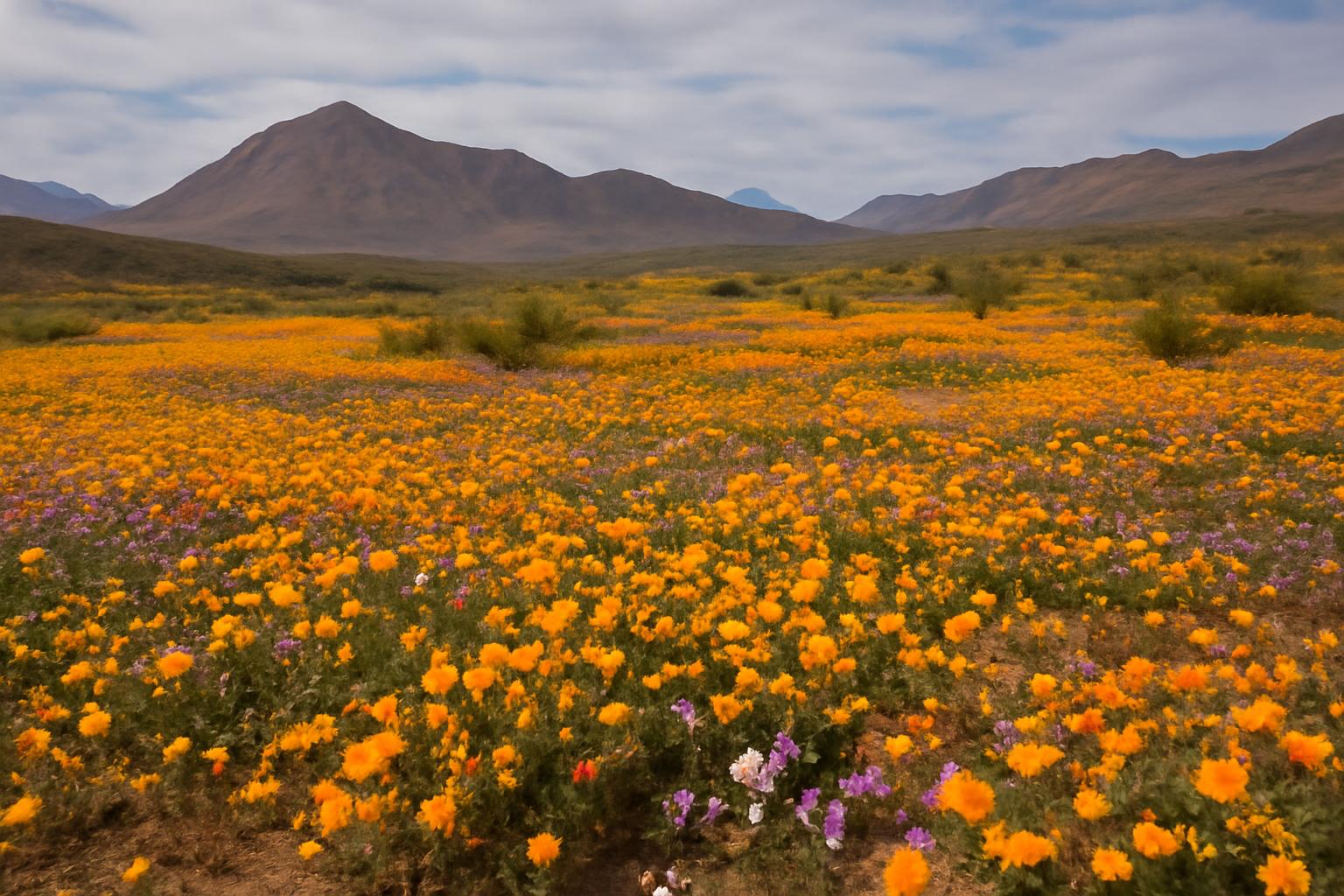 Ilustração sobre El Niño provoca 'Deserto Florido' no Atacama com mais de 200 espécies