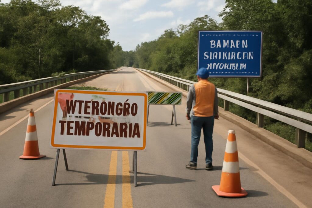 Ilustração sobre DNIT anuncia interdição temporária da ponte sobre o Igarapé Fortaleza no km 601 da BR-319 (AM)