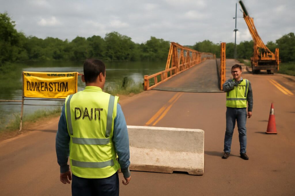 Ilustração sobre DNIT interdita ponte Milton Guilherme (BR-174B) em Vila Bela (MT) por tempo indeterminado