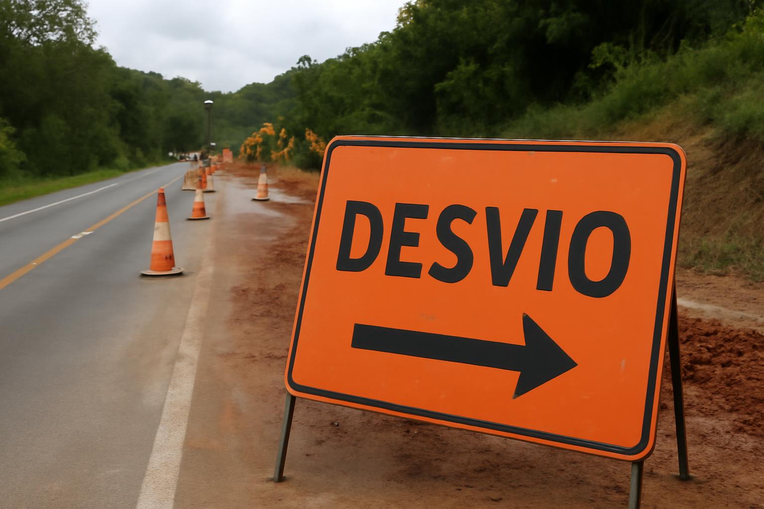 Ilustração sobre DNIT avisa desvio na BR-282 em Vargem para substituir bueiro rompido
