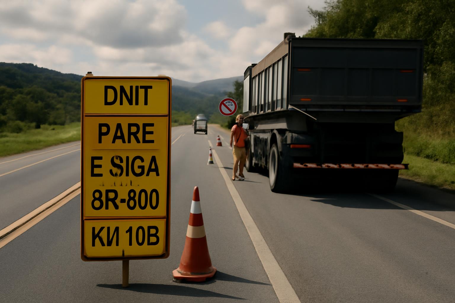 Ilustração sobre DNIT anuncia operação de Pare e Siga na BR-470, km 105, em Apiúna (SC)