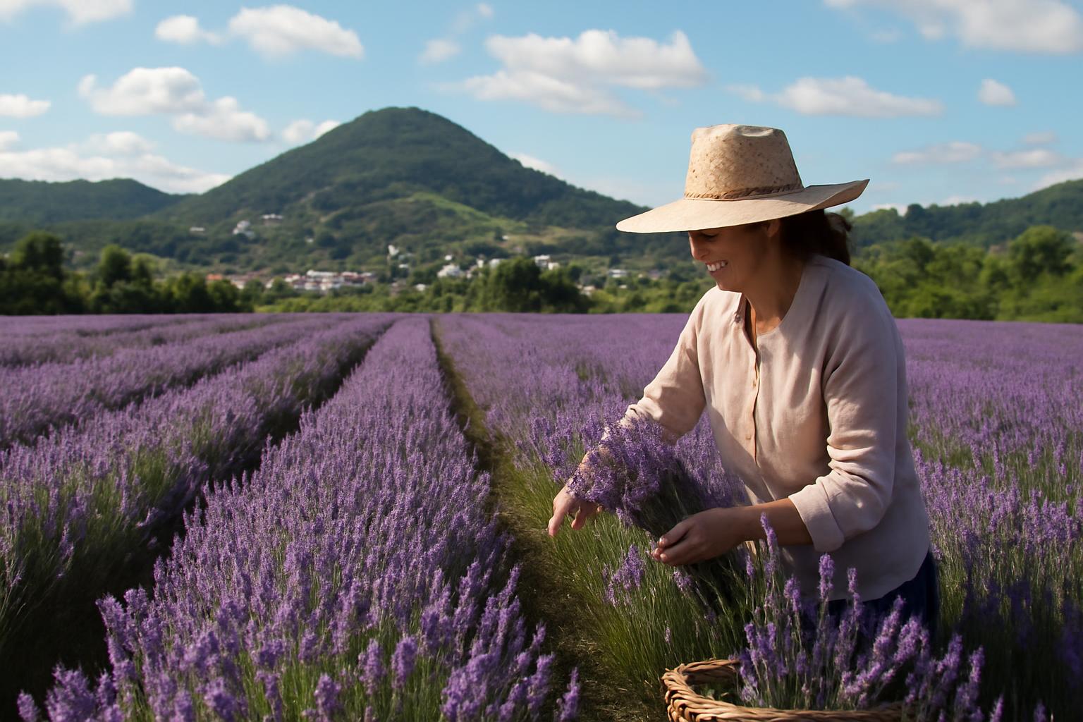 Ilustração sobre Colheita de lavanda reúne paisagem e produção, com destaque para Morro Reuter (RS)