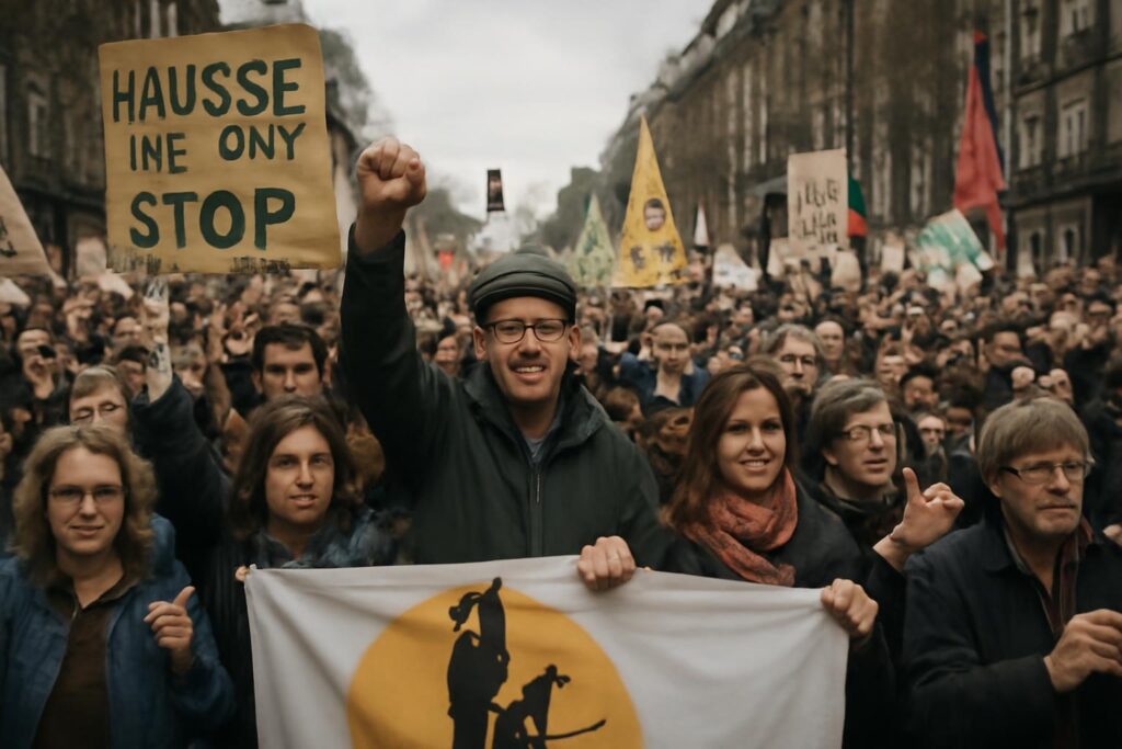 Ilustração sobre Protestos na França mobilizam centenas de milhares; sindicato agrícola apoia atos