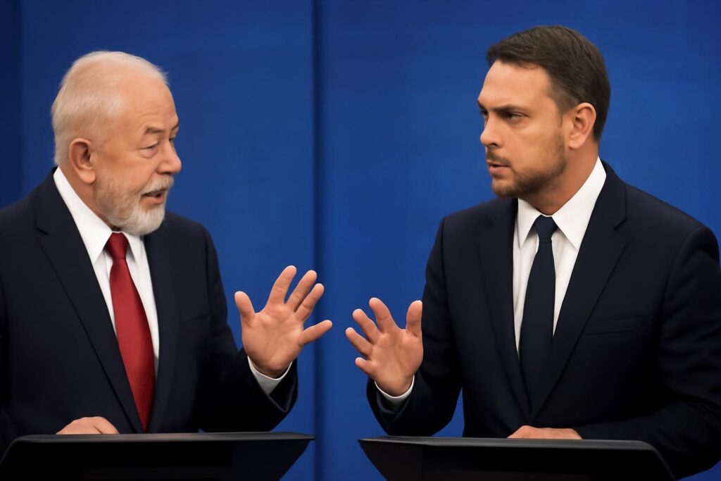 Ilustração sobre Lula e Flávio trocam acusações e apresentam propostas de segurança no debate da Band